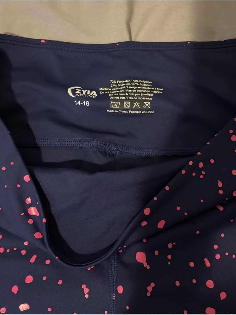 ZYIA Navy Leggings with Bright Pink Splatter - Picture 2 of 3